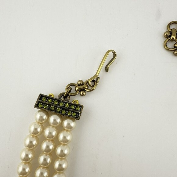 Heidi Daus Necklace Frog Toad Green Kissing Frog Pearl Crystal Triple Strand - Picture 9 of 15